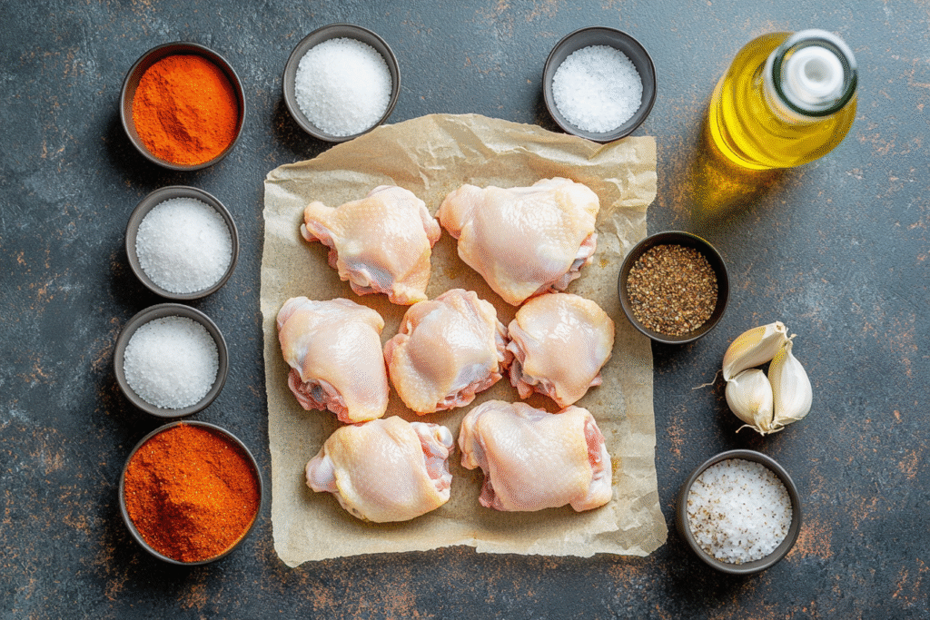 Ingredients for the easy air fryer keto chicken dinner spice rub.