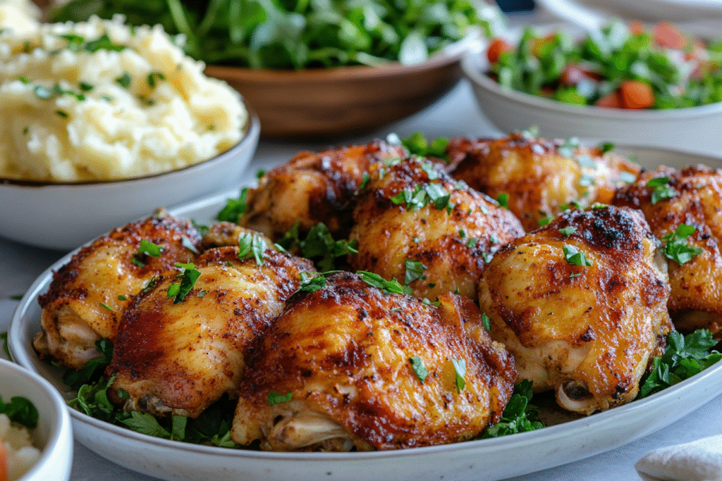 Serving suggestions for the easy air fryer keto chicken dinner.